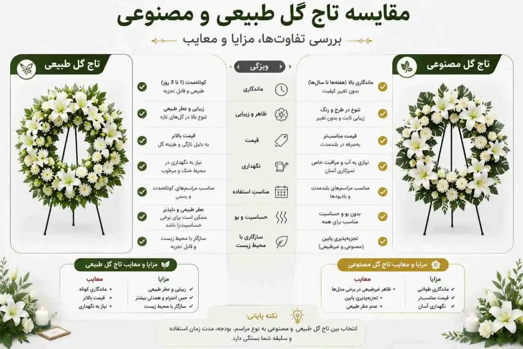 مقایسه تاج گل طبیعی و مصنوعی، بررسی تفاوتها، مزایا و معایب